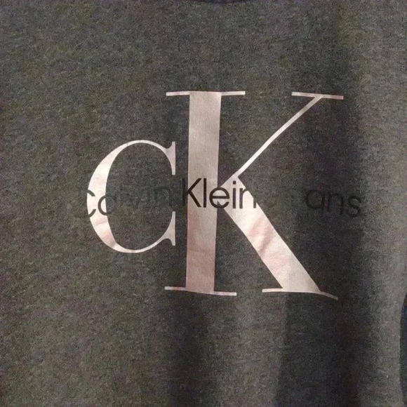 Calvin Klein Jeans dark gray pink metallic logo  crewneck sweatshirt wmns small - Picture 2 of 4